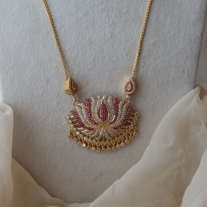 Heritage gold plated ruby white stone Lotus pendant HP61183
