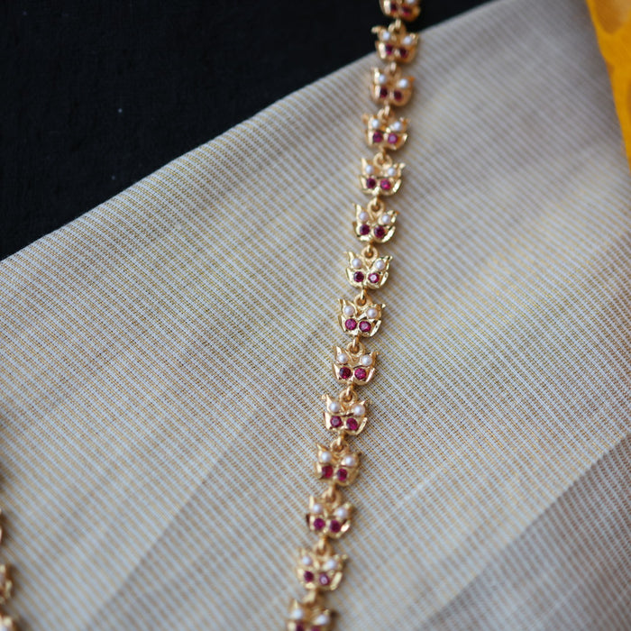 Heritage gold plated pearl padakam long necklace and jumka HP53244