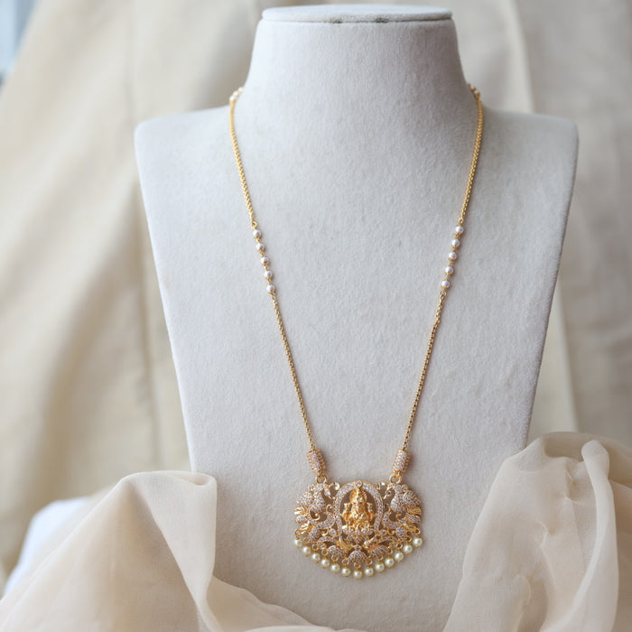 Heritage gold plated white stone lakshmi pendant HP8782