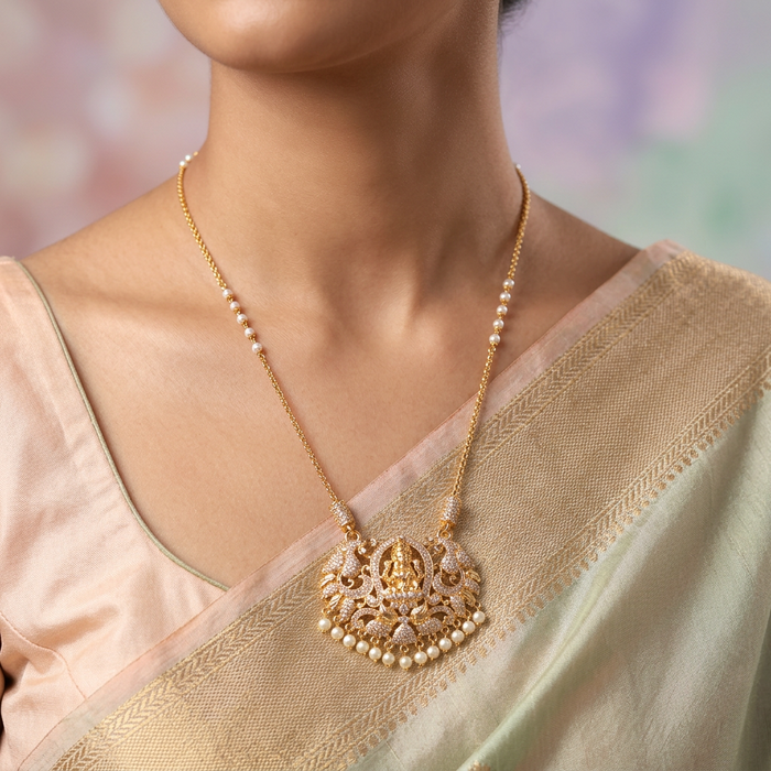 Heritage gold plated white stone lakshmi pendant HP8782