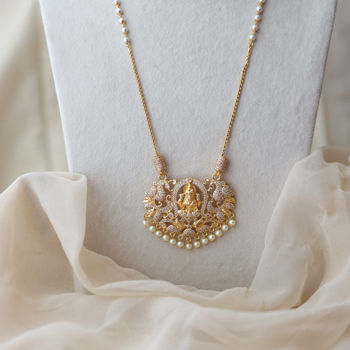 Heritage gold plated white stone lakshmi pendant HP8782