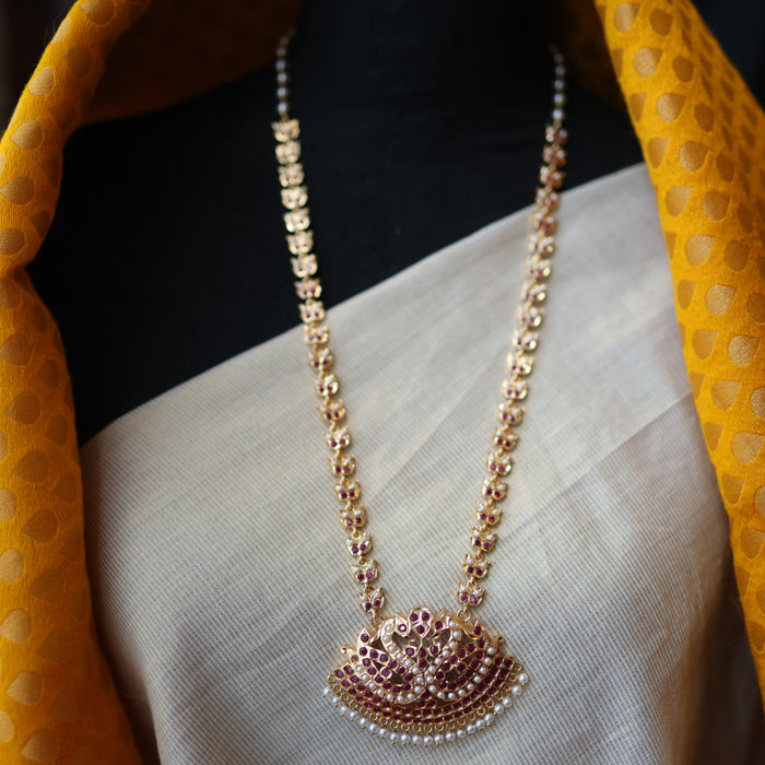 Heritage gold plated pearl padakam long necklace HP511112