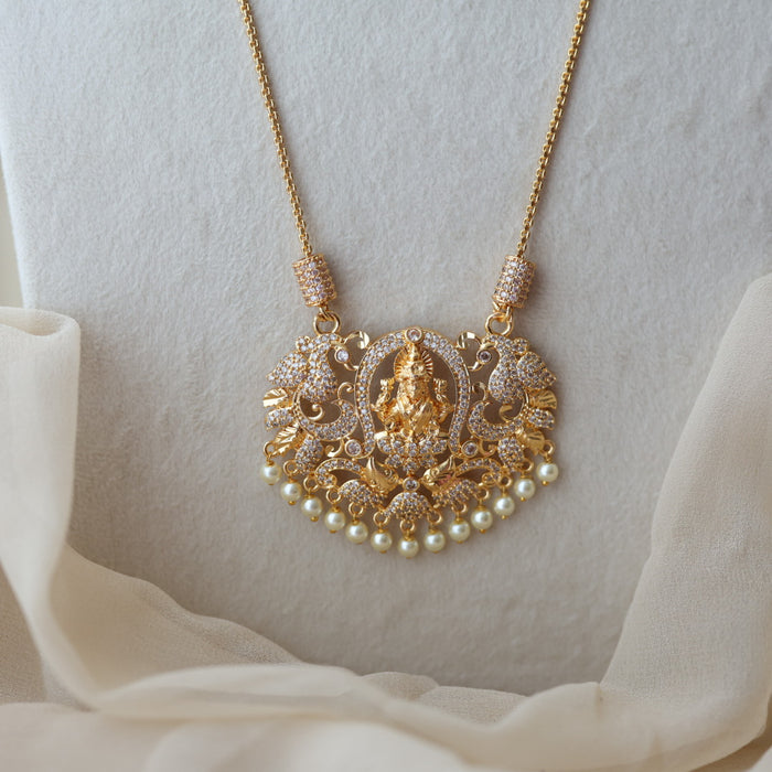 Heritage gold plated white stone lakshmi pendant HP8782