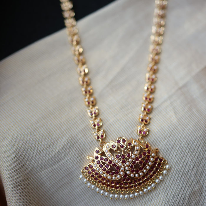 Heritage gold plated pearl padakam long necklace HP511112