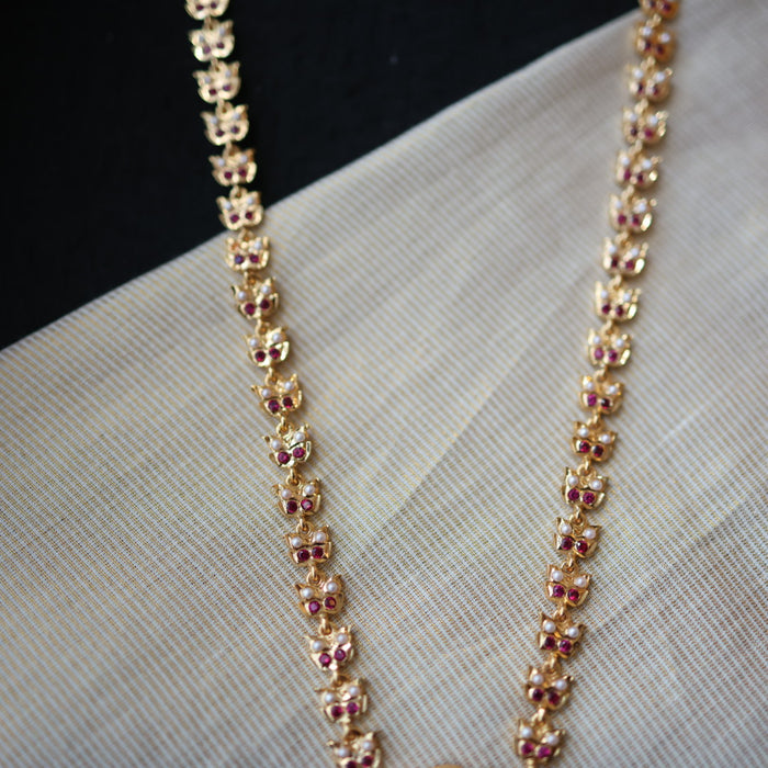 Heritage gold plated pearl padakam long necklace HP511112