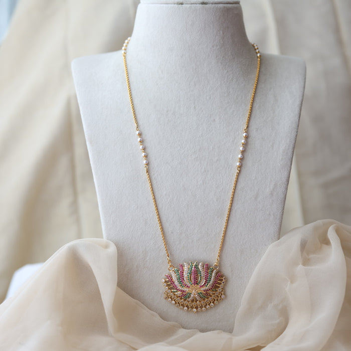 Heritage gold plated ruby green white stone lotus pendant HP8266