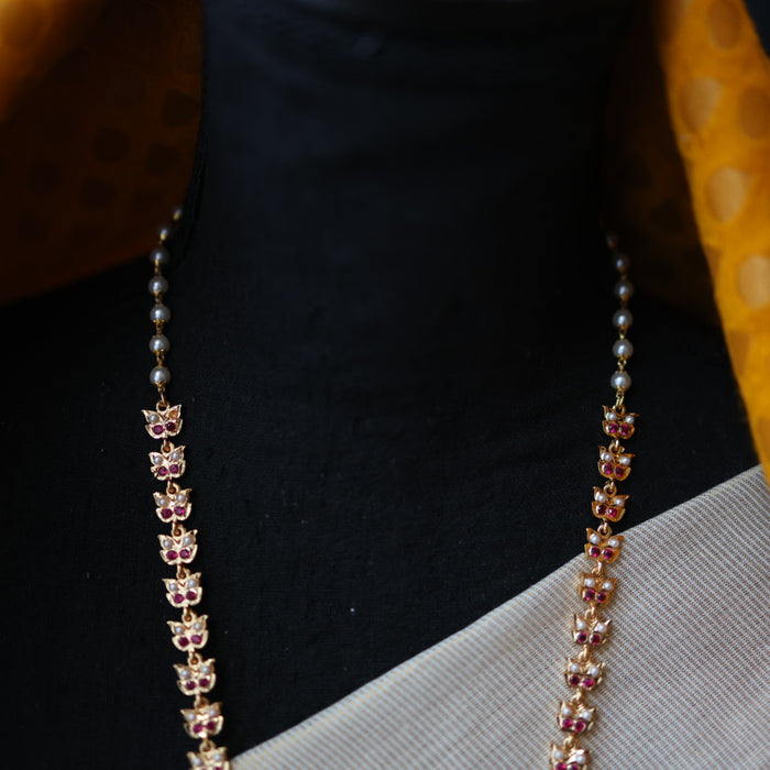Heritage gold plated pearl padakam long necklace HP511112