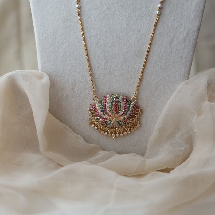 Heritage gold plated ruby green white stone lotus pendant HP8266