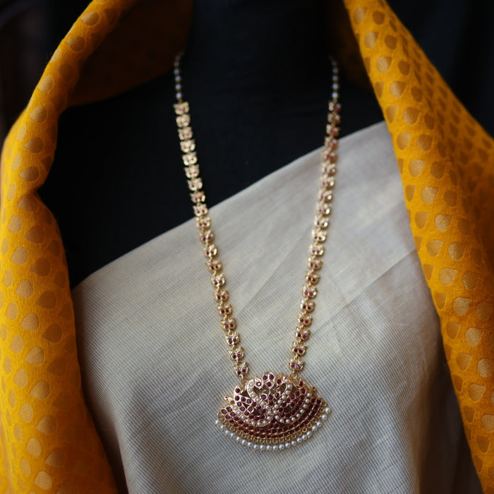 Heritage gold plated pearl padakam long necklace HP511112