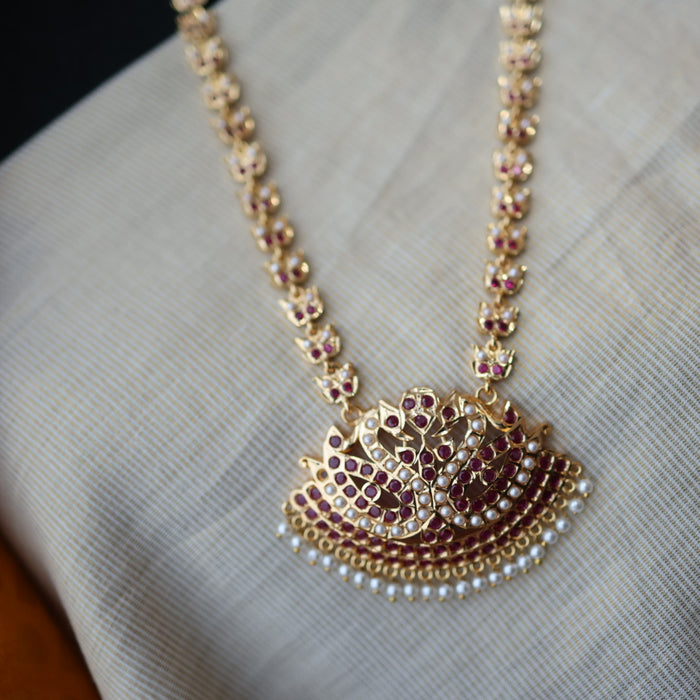 Heritage gold plated pearl padakam long necklace HP511112