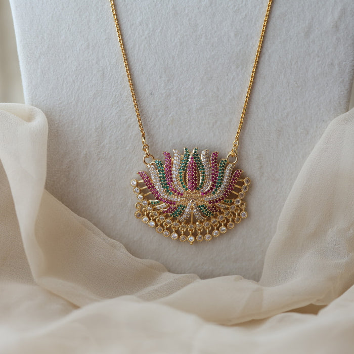 Heritage gold plated ruby green white stone lotus pendant HP8266