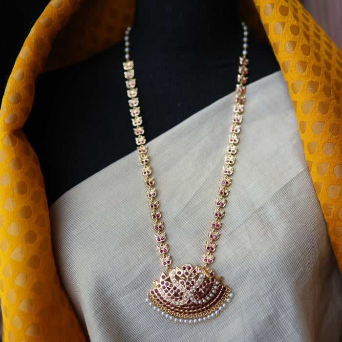 Heritage gold plated pearl padakam long necklace HP511112
