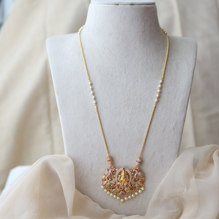 Heritage gold plated ruby white stone lakshmi pendant HP6883