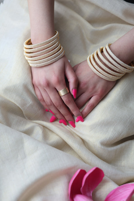 Heritage gold plated white stone bangle HB62566
