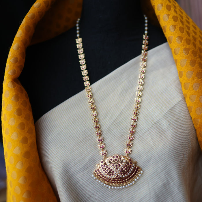 Heritage gold plated pearl padakam long necklace HP511112