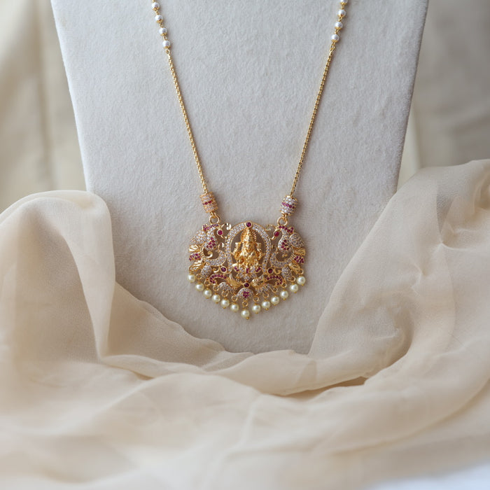 Heritage gold plated ruby white stone lakshmi pendant HP6883