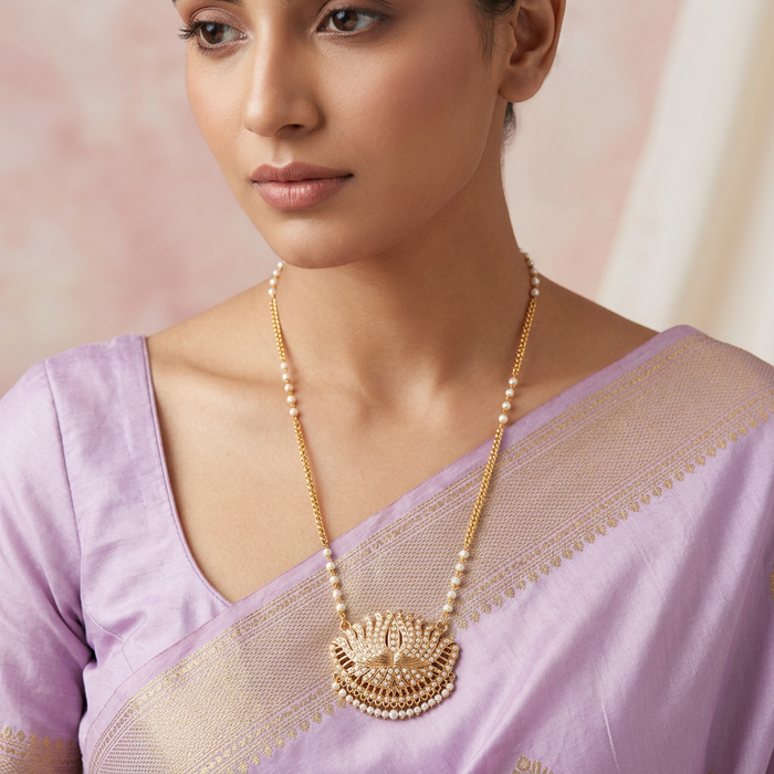 Heritage gold plated pearl padakam long necklace HP5321