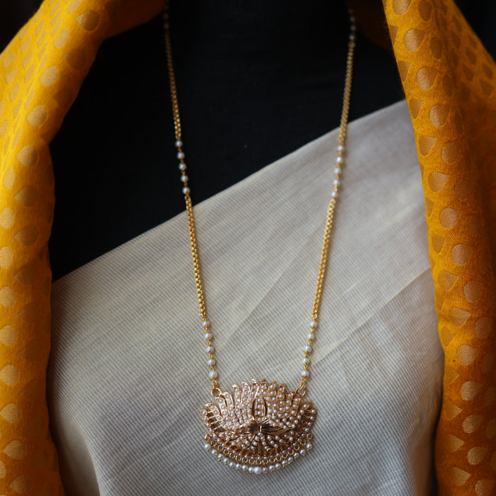 Heritage gold plated pearl padakam long necklace HP5321