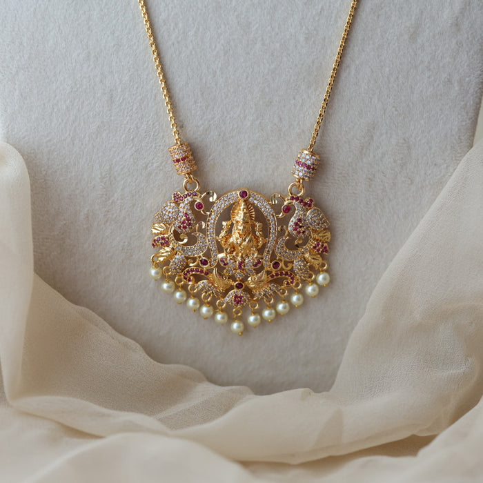 Heritage gold plated ruby white stone lakshmi pendant HP6883