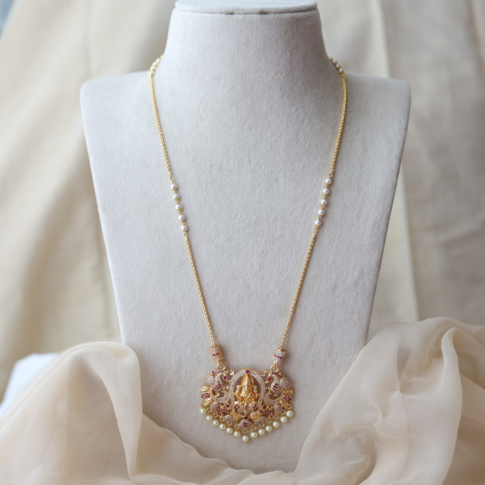 Heritage gold plated ruby white stone lakshmi pendant HP6883