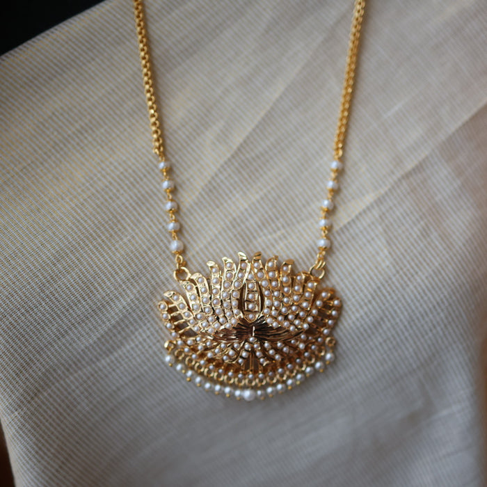 Heritage gold plated pearl padakam long necklace HP5321