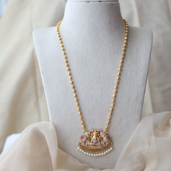 Heritage gold plated ruby green white stone lakshmi pendant HP9723