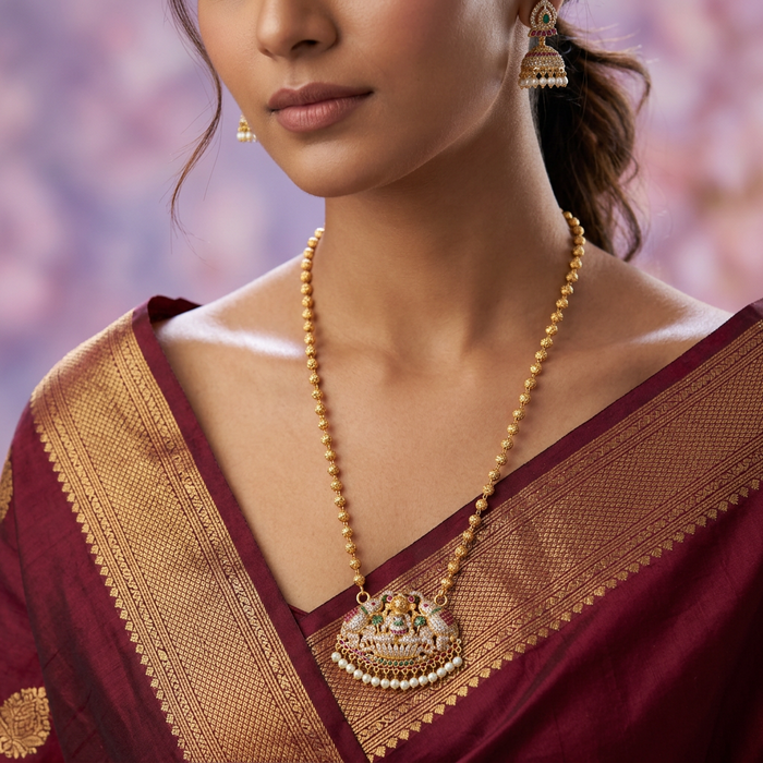 Heritage gold plated ruby green white stone lakshmi pendant HP9723