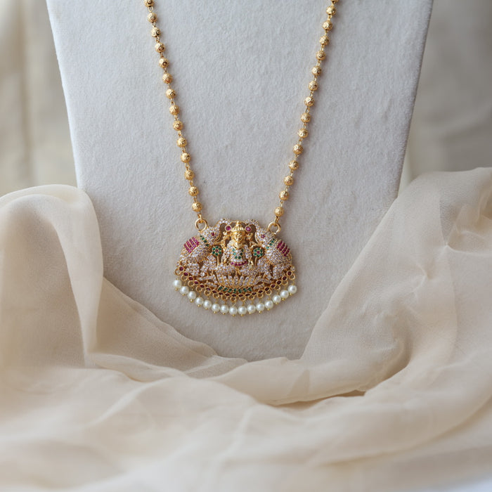 Heritage gold plated ruby green white stone lakshmi pendant HP9723
