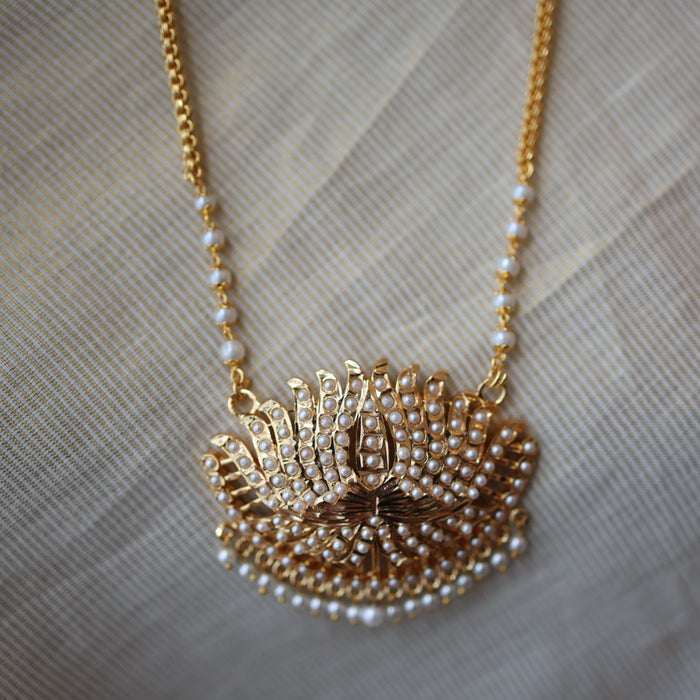 Heritage gold plated pearl padakam long necklace HP5321