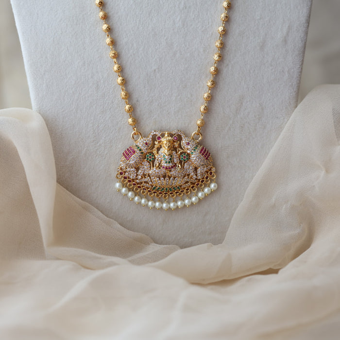 Heritage gold plated ruby green white stone lakshmi pendant HP9723