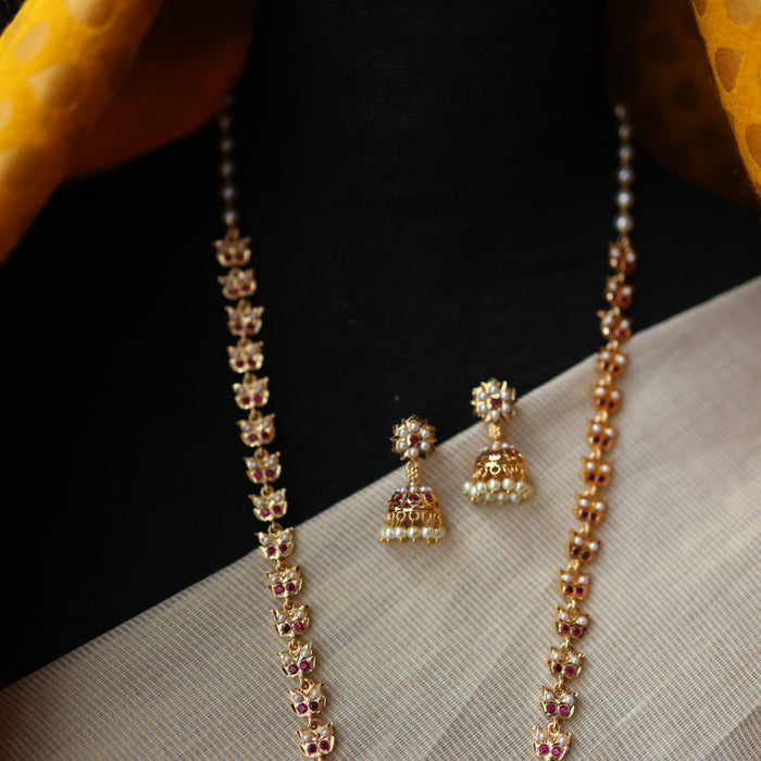 Heritage gold plated pearl padakam long necklace HP511112
