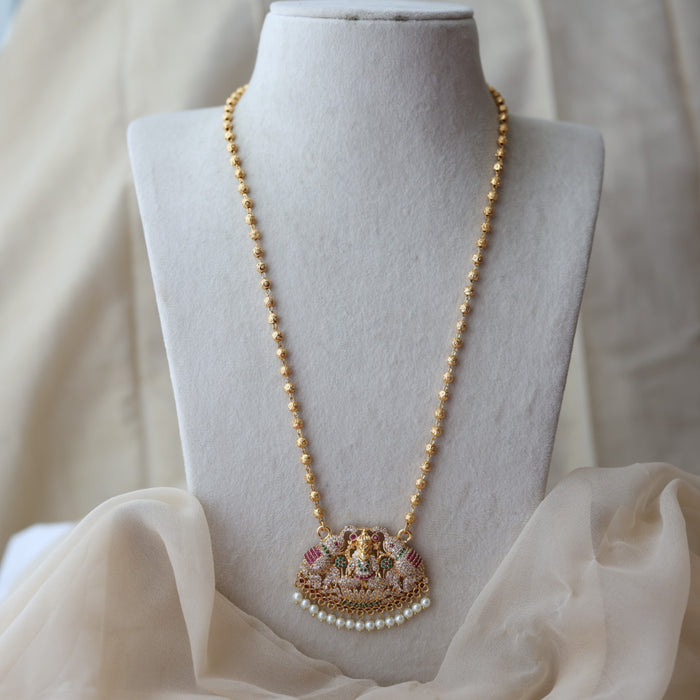 Heritage gold plated ruby green white stone lakshmi pendant HP9723