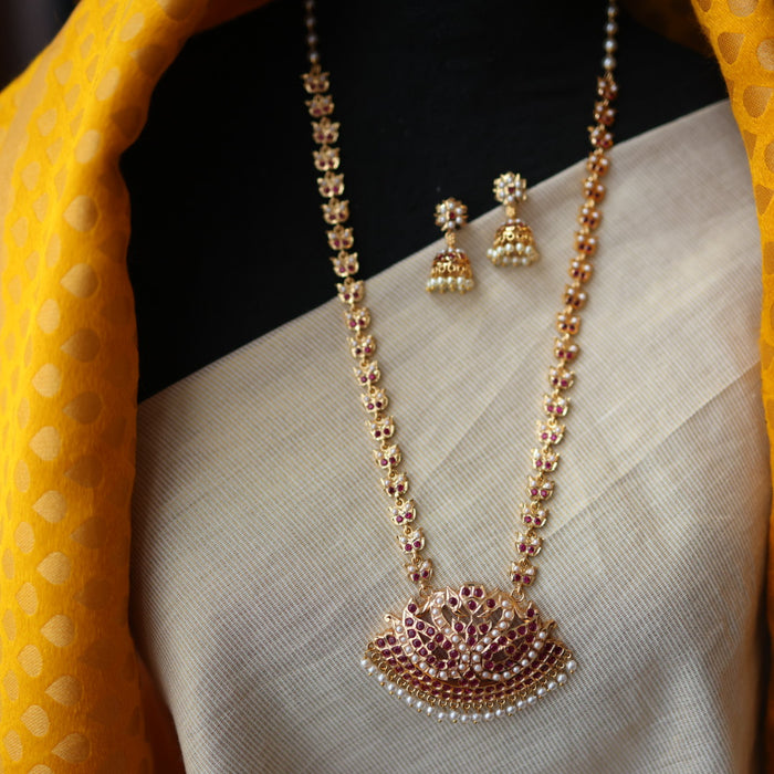 Heritage gold plated pearl padakam long necklace HP511112