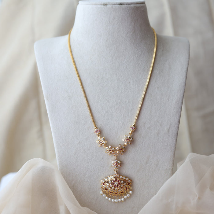 Heritage gold plated ruby white stone long padakam necklace HP9801