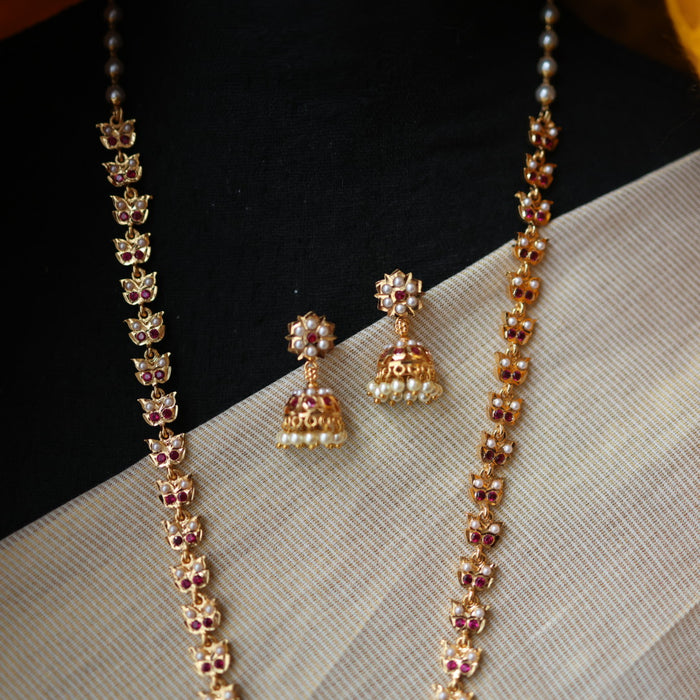 Heritage gold plated pearl padakam long necklace HP511112