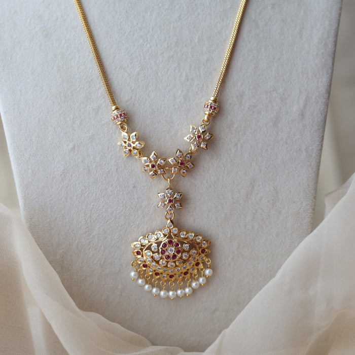 Heritage gold plated ruby white stone long padakam necklace HP9801