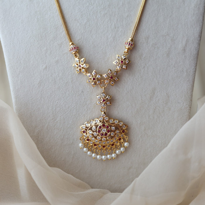 Heritage gold plated ruby white stone long padakam necklace HP9801