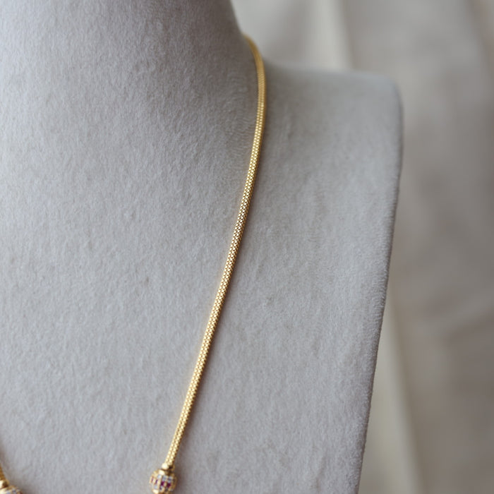 Heritage gold plated ruby white stone long padakam necklace HP9801