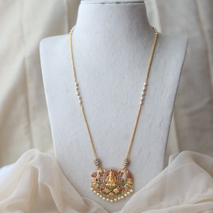 Heritage gold plated ruby green white stone lakshmi pendant HP6241