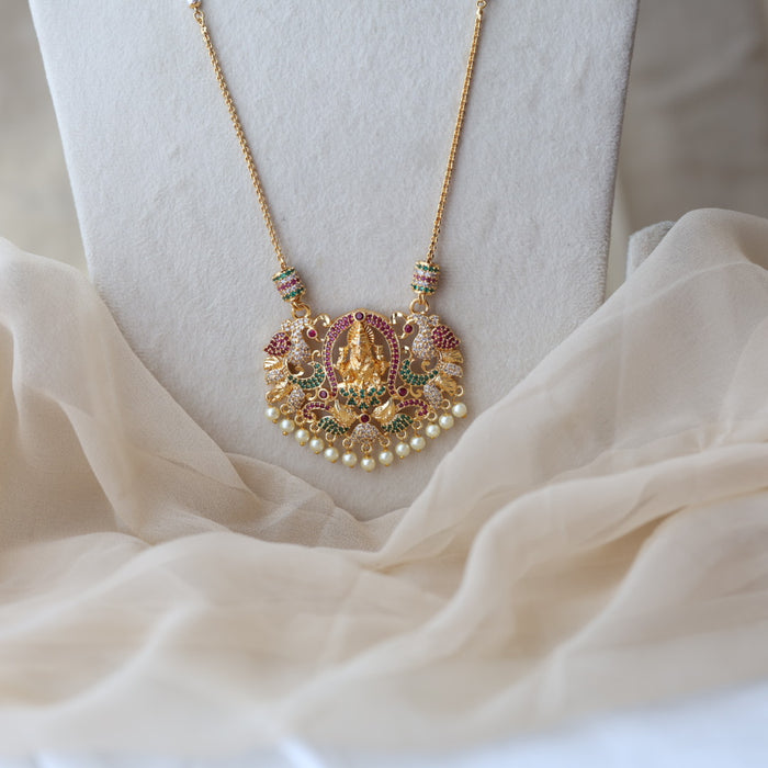 Heritage gold plated ruby green white stone lakshmi pendant HP6241