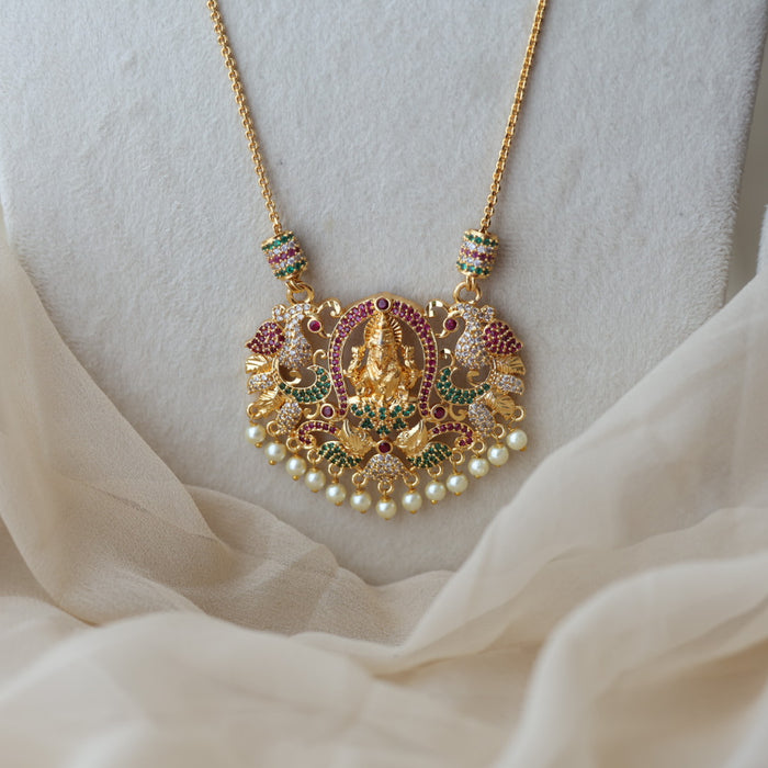 Heritage gold plated ruby green white stone lakshmi pendant HP6241