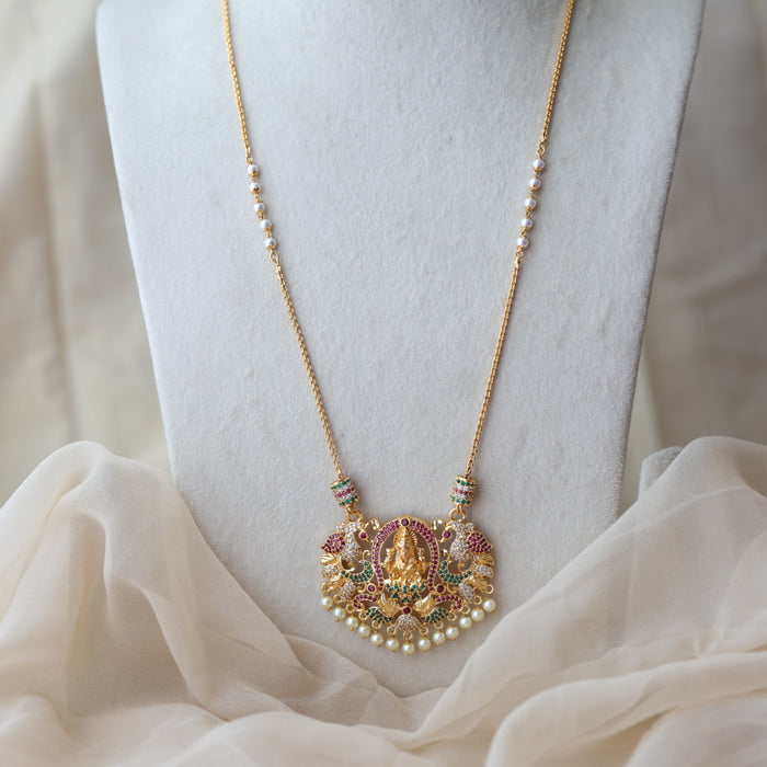Heritage gold plated ruby green white stone lakshmi pendant HP6241