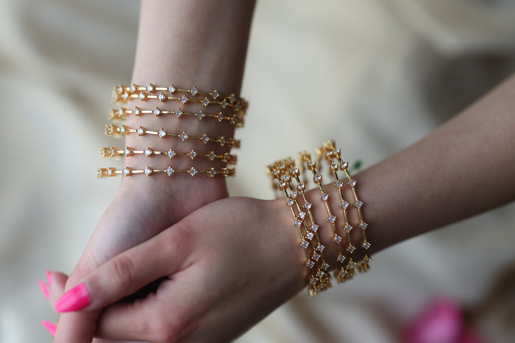 Heritage gold plated white stone bangle HB2469 (Set of 2 bangles)