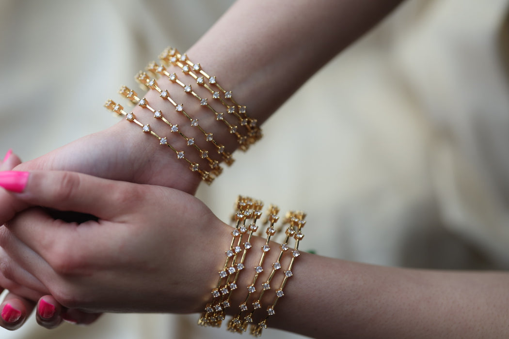 Heritage gold plated white stone bangle HB2469 (Set of 2 bangles)