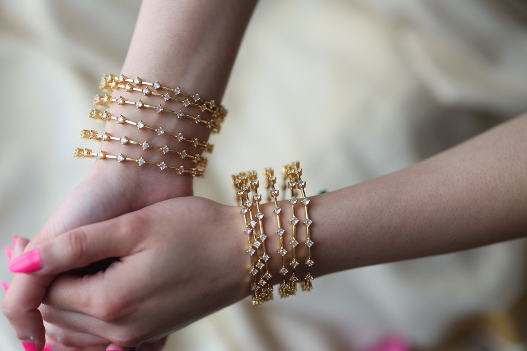Heritage gold plated white stone bangle HB2469 (Set of 2 bangles)