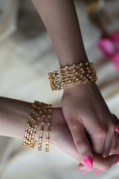 Heritage gold plated white stone bangle HB2469 (Set of 2 bangles)