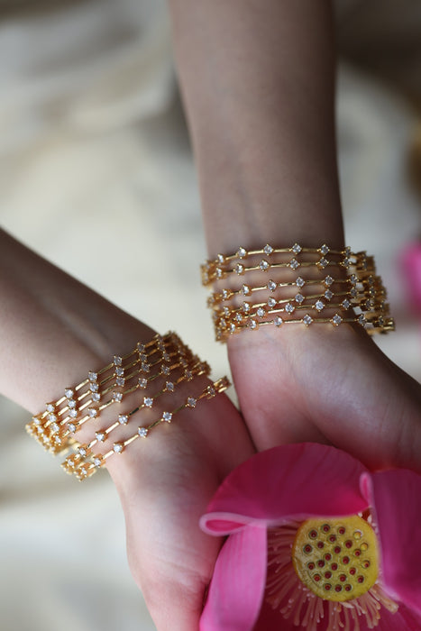 Heritage gold plated white stone bangle HB2469 (Set of 2 bangles)