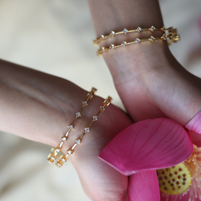 Heritage gold plated white stone bangle HB2469 (Set of 2 bangles)