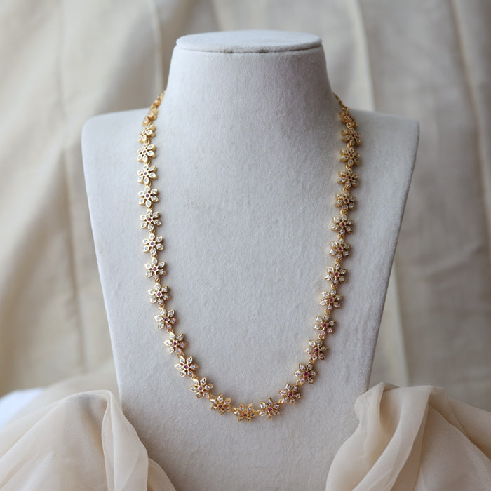 Heritage gold plated ruby white stone long necklace HL6883