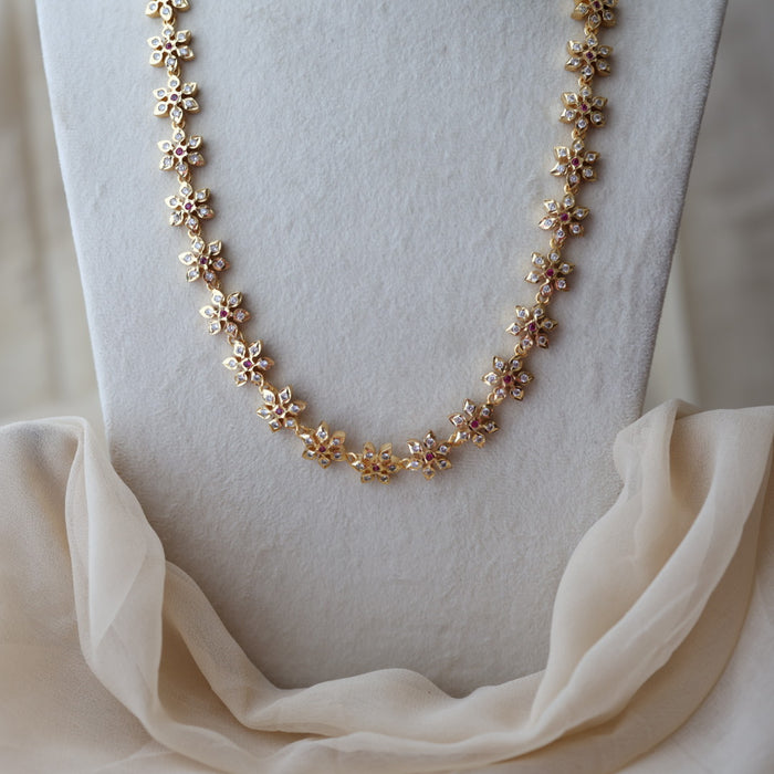 Heritage gold plated ruby white stone long necklace HL6883